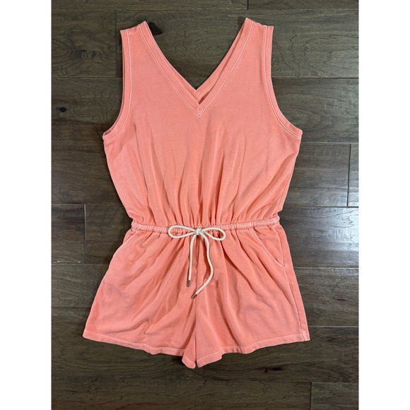 Lou & Grey Pants - Lou & Grey Womens Coral Pink French‎ Terry Sleeveless V-Neck Romper Large L
